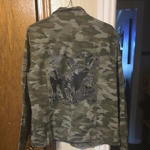 Olive Camouflage Utility Jacket with Pig Print
